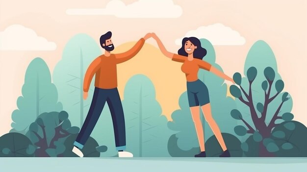 Two Friends Giving High Five Flat Design