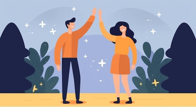 Photo two friends giving high five flat design