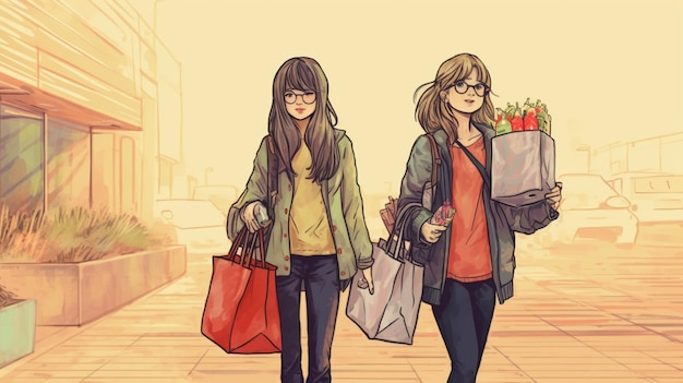 Photo two friends going shopping