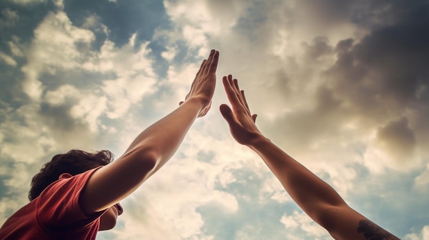 Photo two friends high fiving