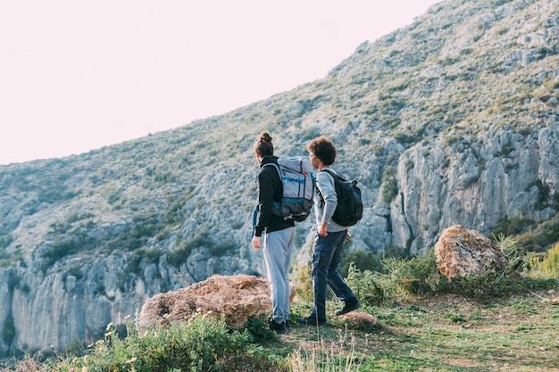 Two friends hiking together