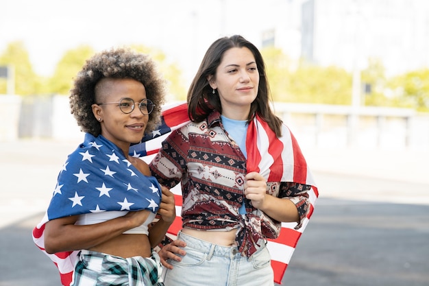 Two friends with united states flag