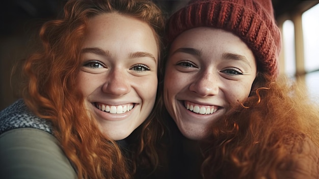 Two funny friends taking selfie outdoors in the street