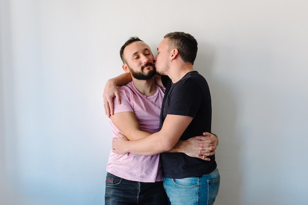 Two gay man hugging each other