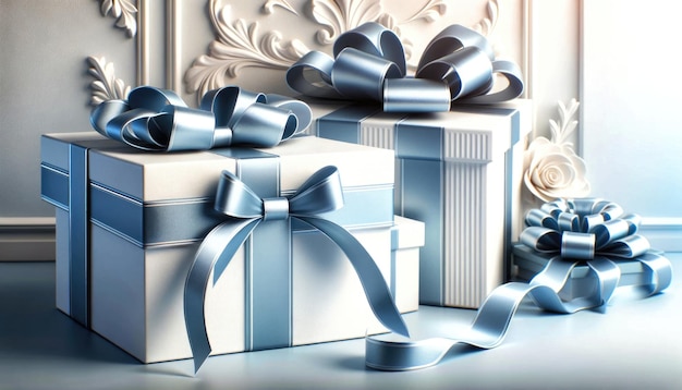 Two gift boxes with blue bows