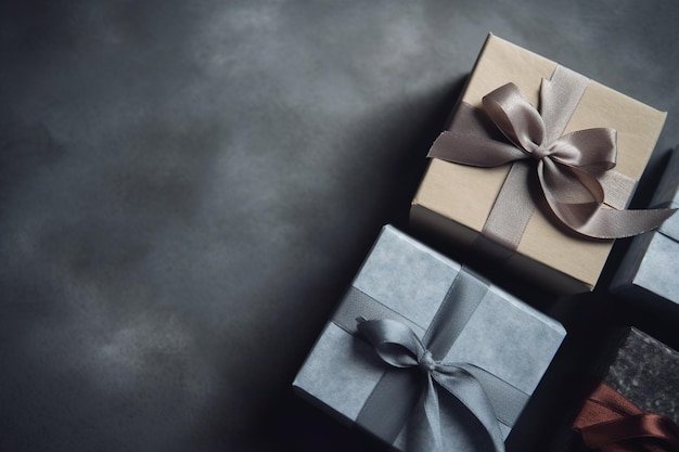 Two gift boxes with a ribbon tied around them, one of which says'gift of the year '