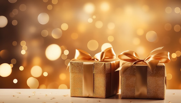 Two gifts standing on the table on New Year's Eve or Christmas