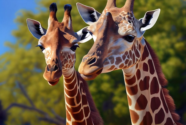 Two giraffes Close up shot of heads Generative Ai Art