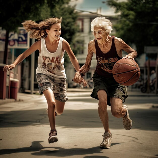 Photo two girls are playing basketball and one has the word  panas  on it