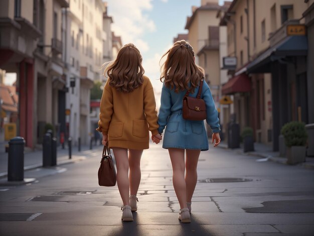 Photo two girls are walking together on the road