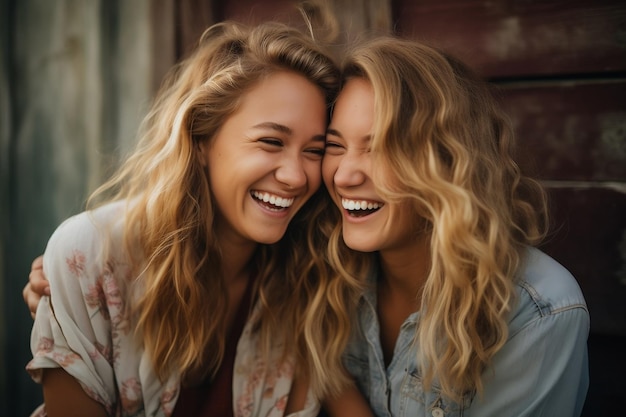 Two Girls Laughing Generative AI