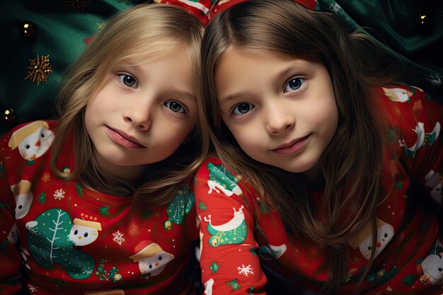 two girls in pajamas lying down