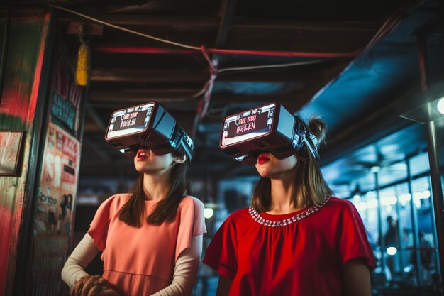 Foto due ragazze che giocano a giochi di realtà virtuale