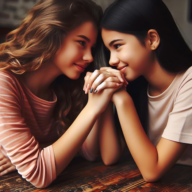 Two girls showing love and care for each other