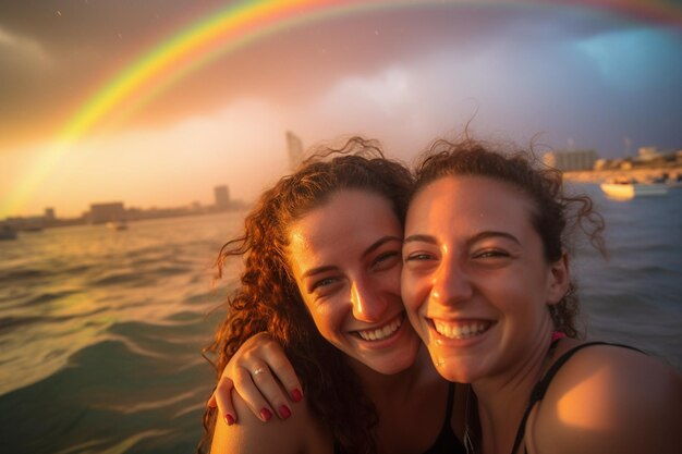 Two girls smile for the camera while they are smiling.