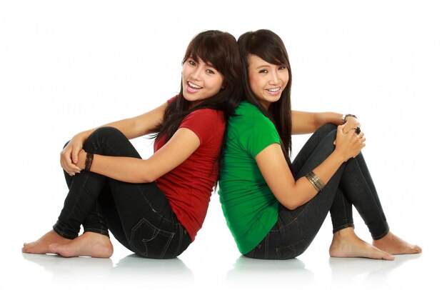 Two girls smiling