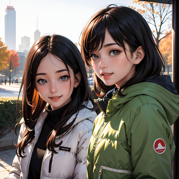 two girls walking on winter street