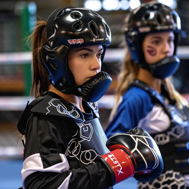 two girls wearing helmets with the word  chase  on them