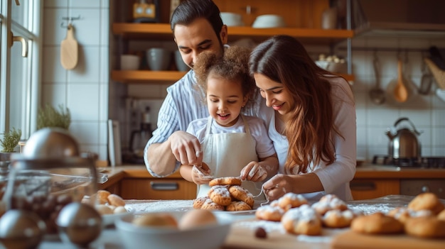 Photo two girls with bunny ears baking cookies in kitchen aige