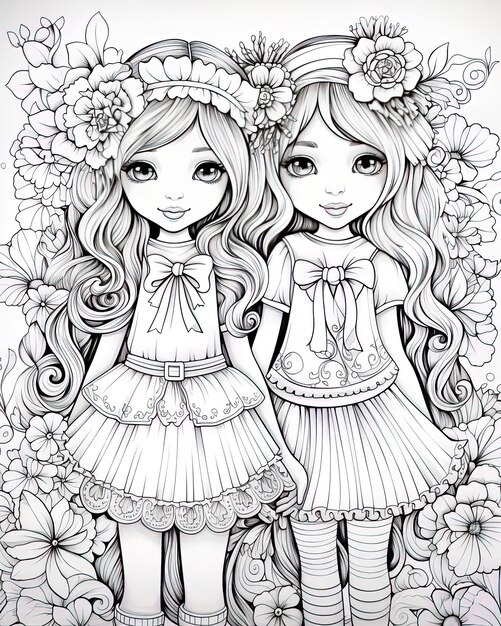 two girls with flowers in the middle of their hair