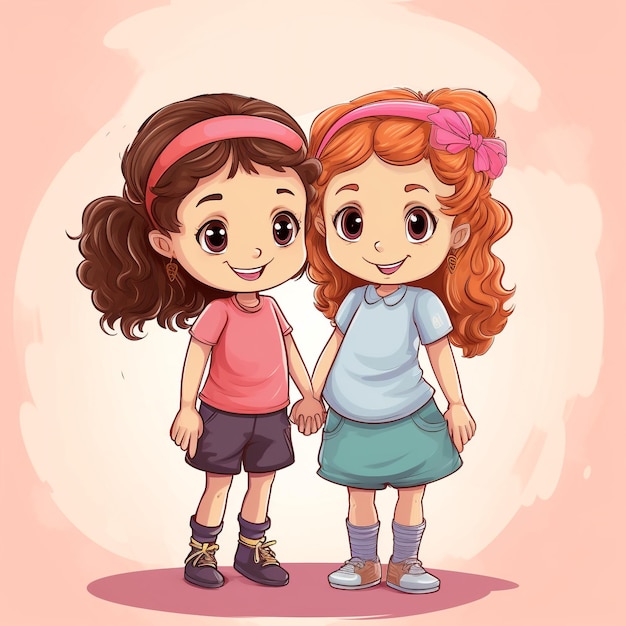 Photo two girls with pink headbands and one has a pink headband on