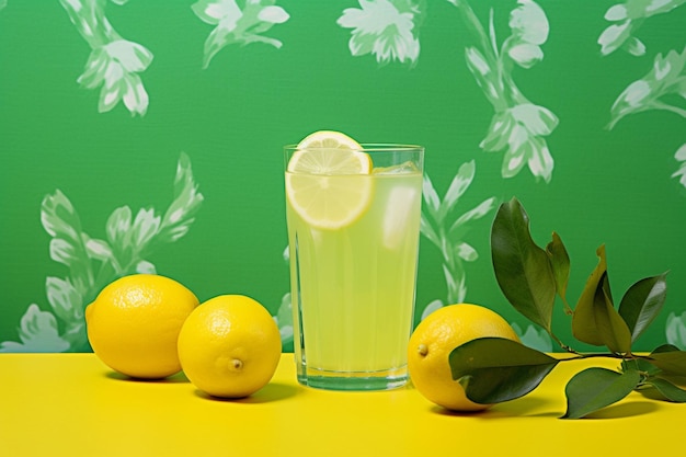 Photo two glass cups of fresh lemon juice on a wooden board