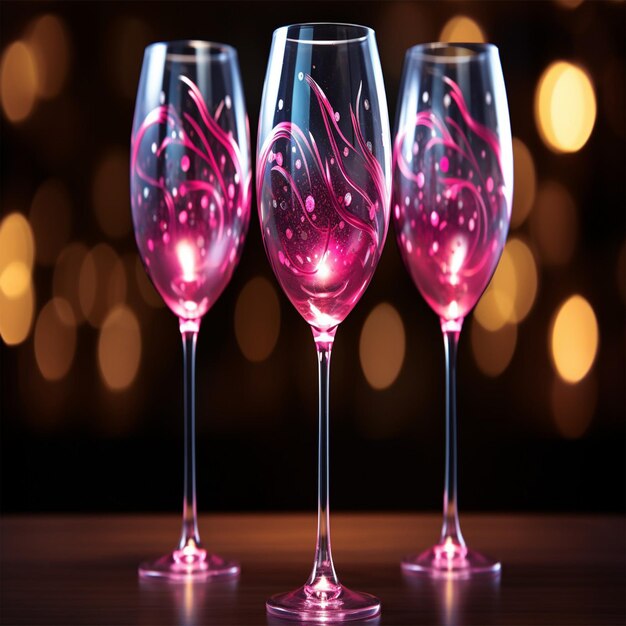 A two glass of sparkling wine on a colorful confetti on blur festive background