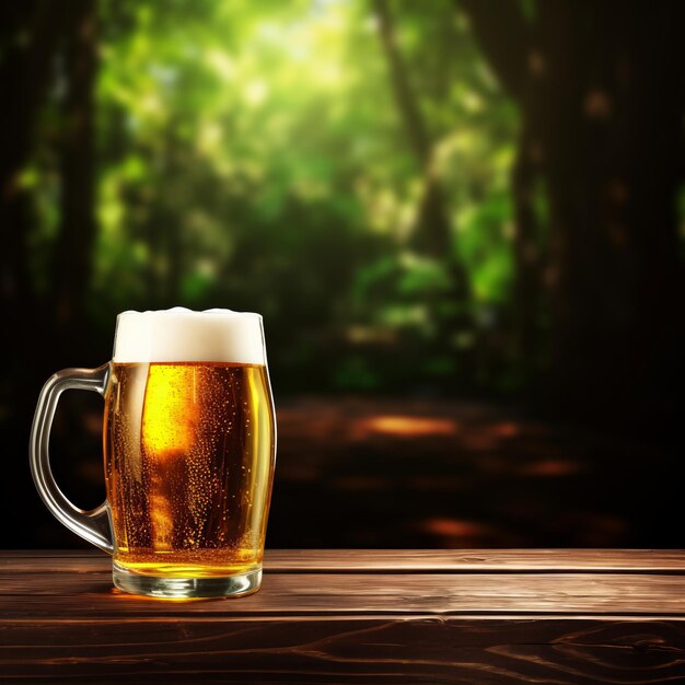 Photo two glasses of beer on dark wood and yellow