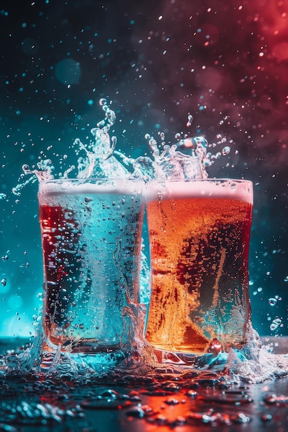 Photo two glasses of beer with water splash