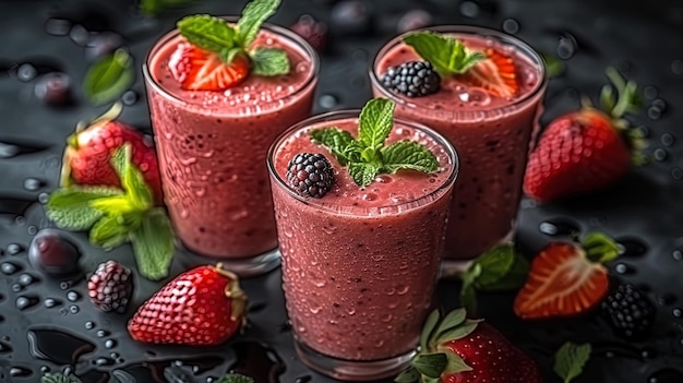 Two Glasses of Berry Smoothie on Table