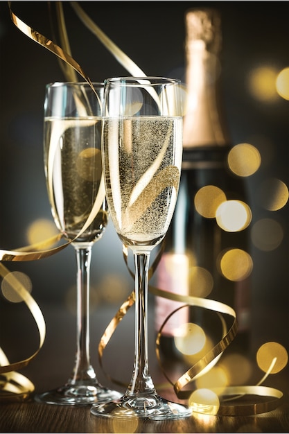 two glasses of champagne on  background