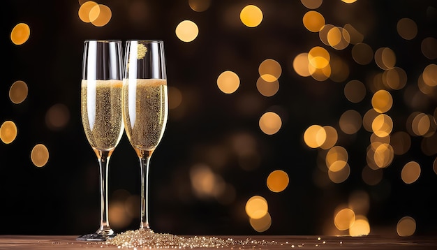 two glasses of champagne on black background christmas and new year concept