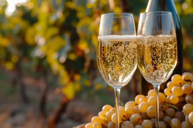 Photo two glasses of champagne on table