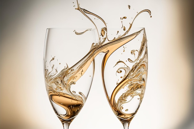 Два бокала шампанского касаются друг друга и произносят тосты ночью празднование Нового Года 39 на пляже
