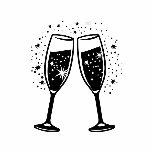 Photo two glasses of champagne with stars and confetti on a white background generative ai