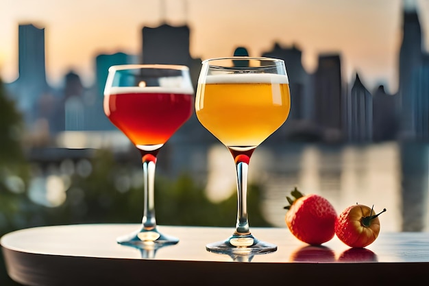 Foto due bicchieri di succo uno dei quali ha la parola pesche su di esso