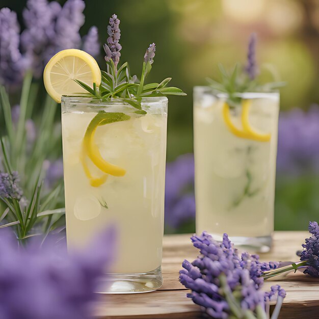 Photo two glasses of lemonade with a lemon on the side