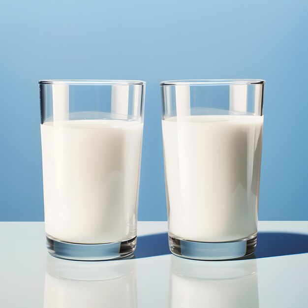 two glasses of milk on a table