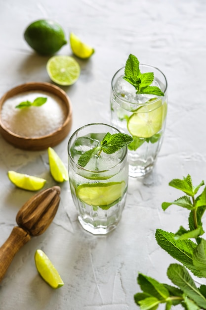 Two glasses of mojito with lime