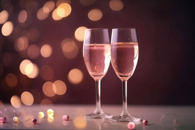 テーブルの上にグラス 2 杯のワインが置かれている ジェネレーティブ AI