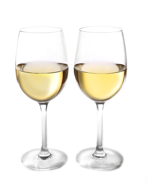 Photo two  glasses of wine on light background