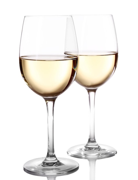 Two  glasses of wine on light background