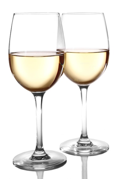 Two  glasses of wine on light background