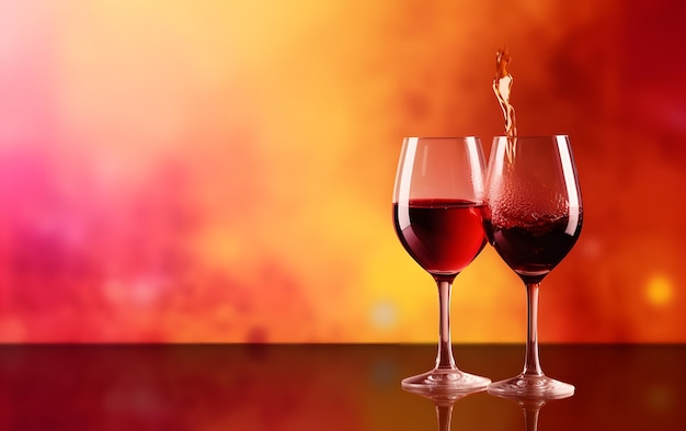 Two glasses of wine with a red background