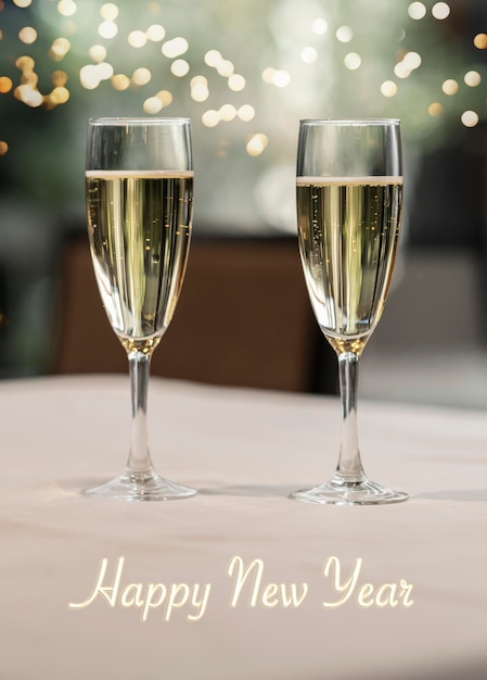 Two glasses with champagne, gold, new year, celebrations