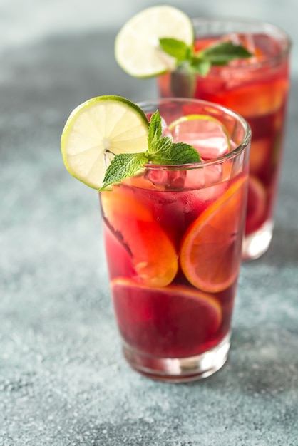 Two glasses with Spanish fruit Sangria