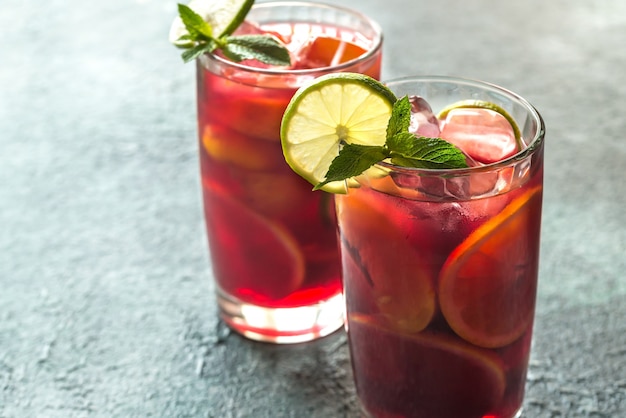 Two glasses with Spanish fruit Sangria