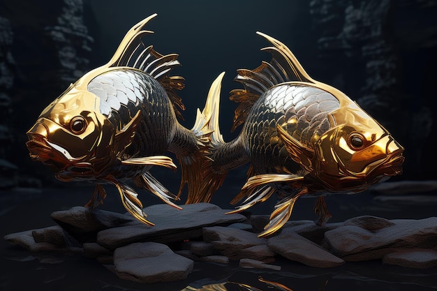 Two gold and black fish