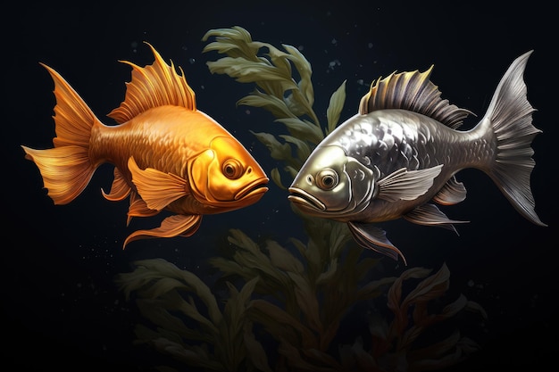 Two gold and black fish