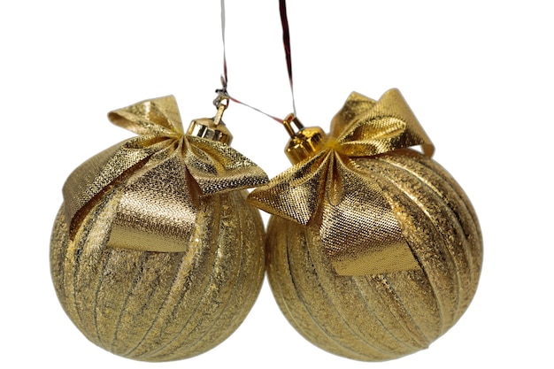 Two Gold Christmas balls with a bow